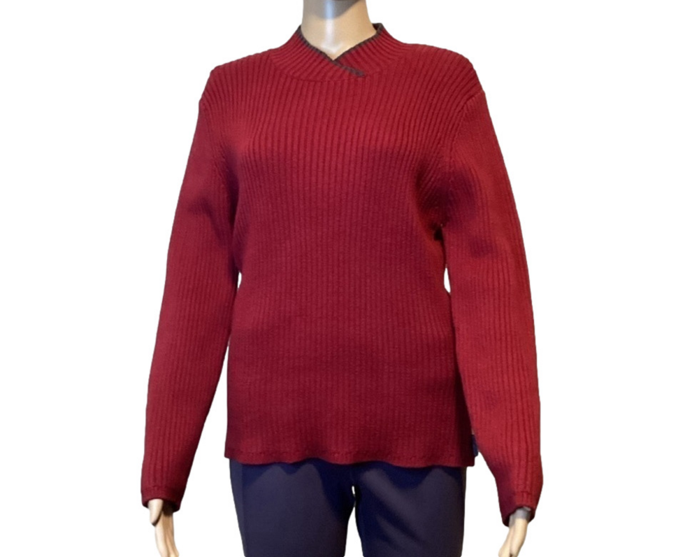 Women’s Woolrich Red Ribbed Knit Ramie Cotton Blend Sweater  Size Large Petite